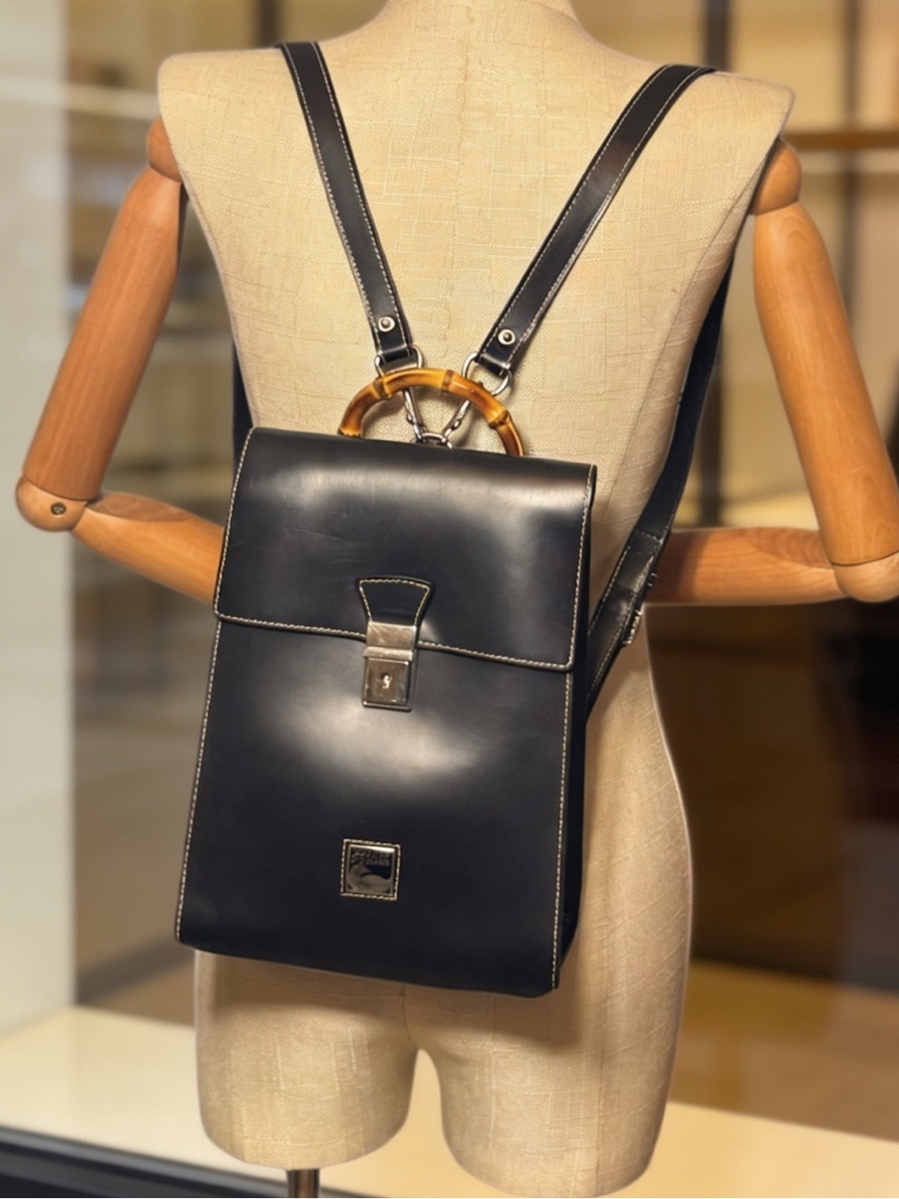 Dooney & Bourke Black Convertible Leather Backpack satchel with Bamboo Handle